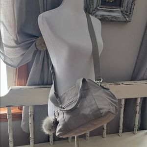 Kipling Taupe Crossbody Bag with Fluffy Charm